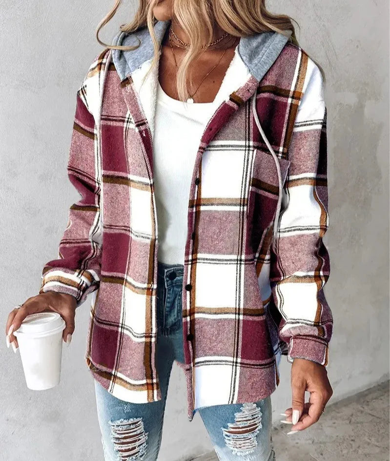 Chic Plaid Hooded Jacket