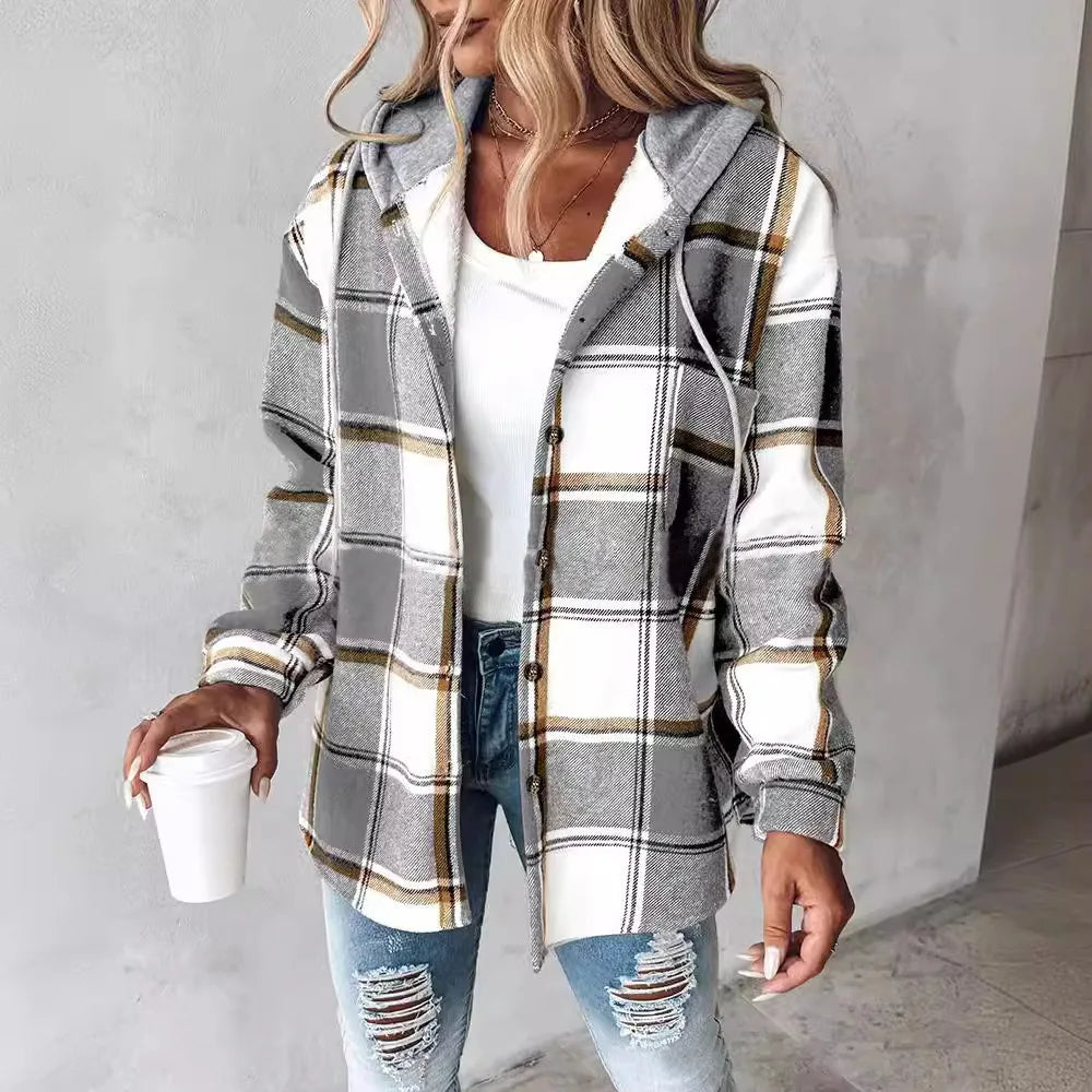 Chic Plaid Hooded Jacket